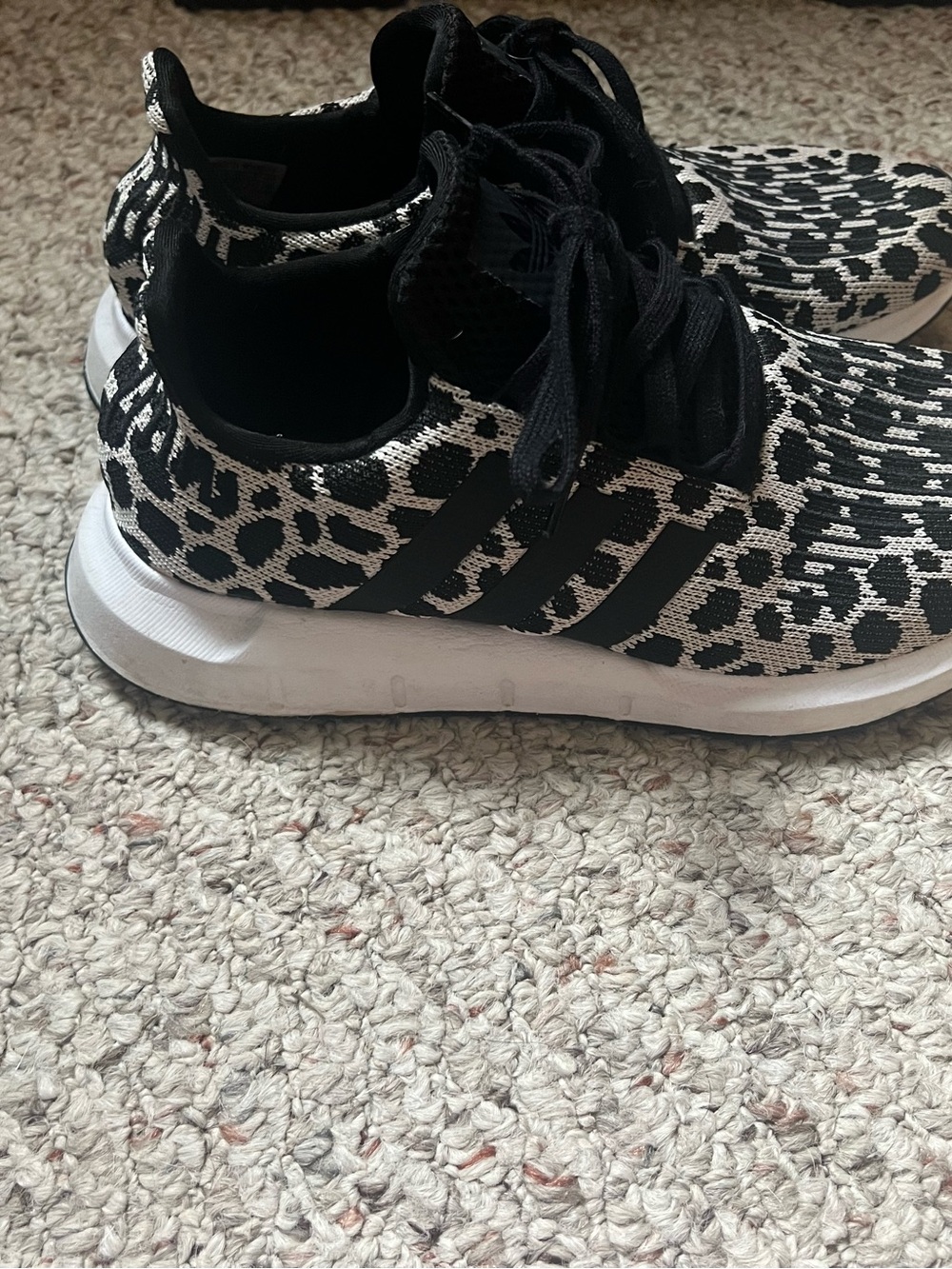 adidas Black and White Leopard Knit Slip-On Sneakers